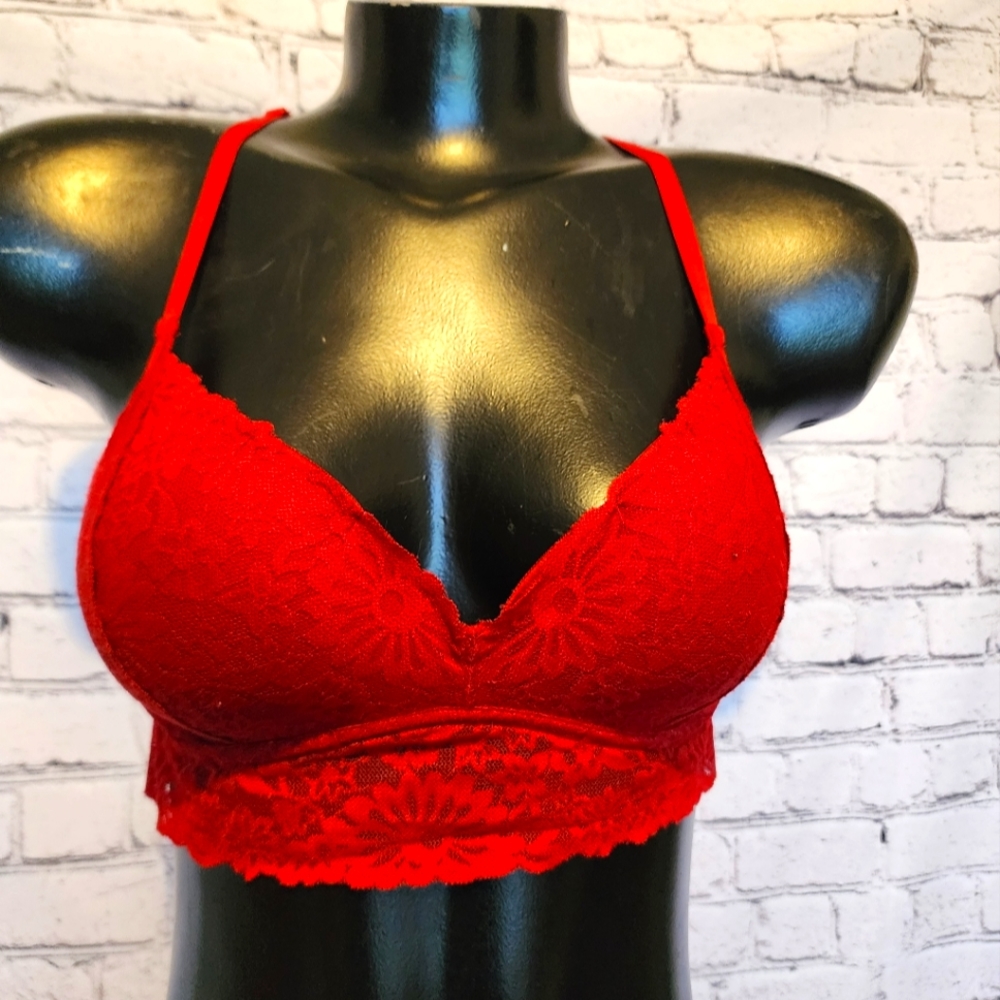 PINK Red Lace Push-Up Bra M